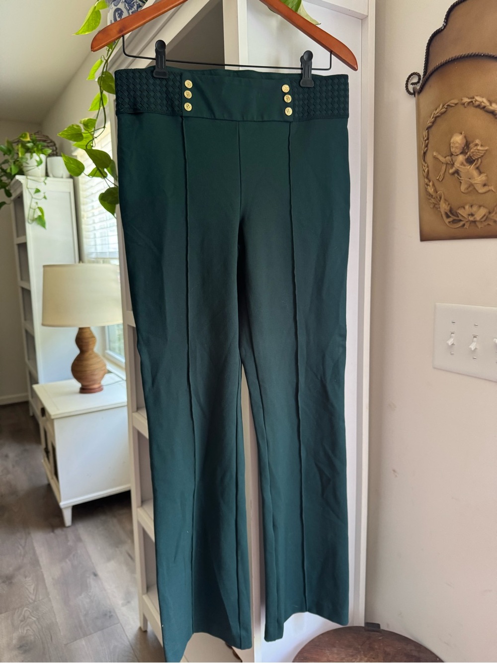 Anne Klein High-Waist Forest Green Wide-Leg Pants